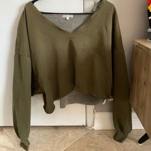 Urban outfitters distressed crop v neck sweatshirt